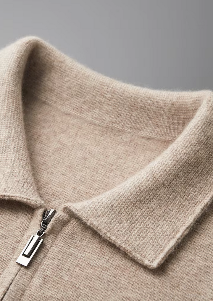 CARDIGAN POLO ZIPÉ EN LAINE MÉRINOS EXTRA-FINE