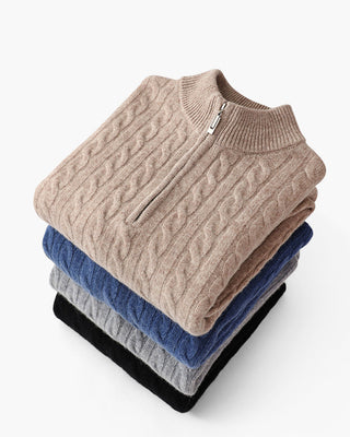 100% Cachemire Tissé Demi Zip