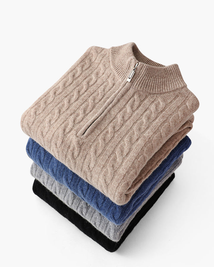 100% Cachemire Tissé Demi Zip