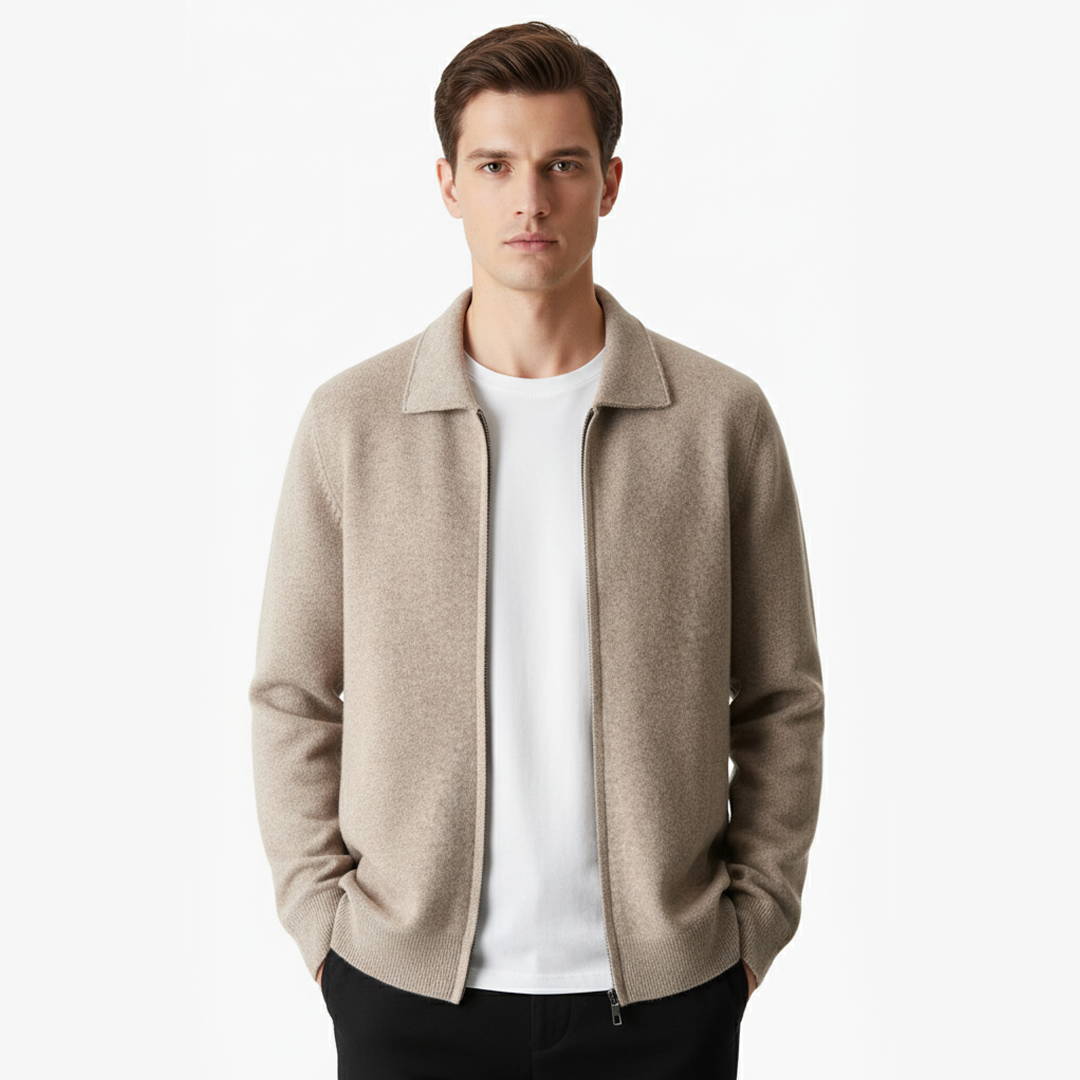 CARDIGAN POLO ZIPÉ EN LAINE MÉRINOS EXTRA-FINE