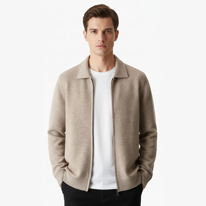 CARDIGAN POLO ZIPÉ EN LAINE MÉRINOS EXTRA-FINE