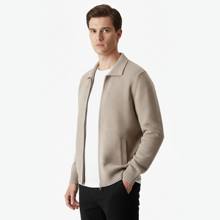 CARDIGAN POLO ZIPÉ EN LAINE MÉRINOS EXTRA-FINE