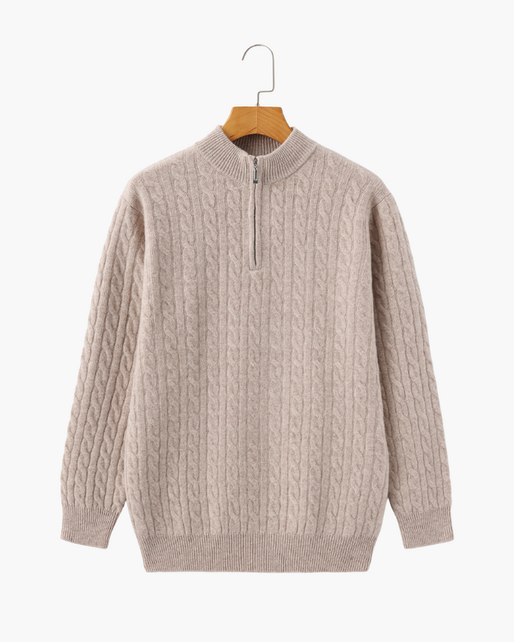 100% Cachemire Tissé Demi Zip
