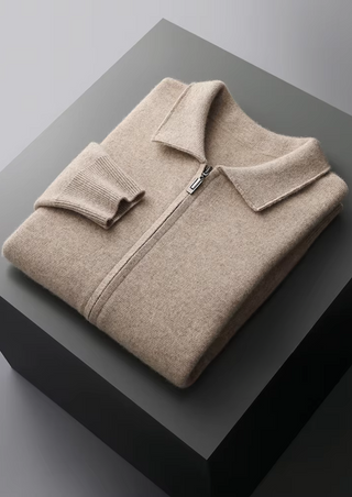 CARDIGAN POLO ZIPÉ EN LAINE MÉRINOS EXTRA-FINE