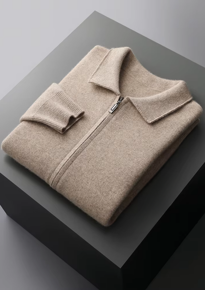 CARDIGAN POLO ZIPÉ EN LAINE MÉRINOS EXTRA-FINE
