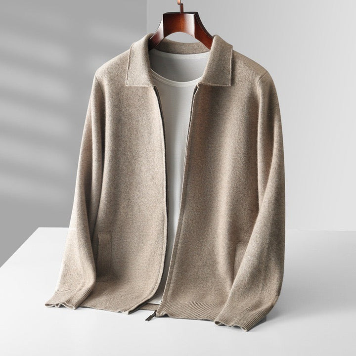 CARDIGAN POLO ZIPÉ EN LAINE MÉRINOS EXTRA-FINE