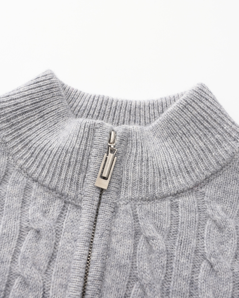 100% Cachemire Tissé Demi Zip