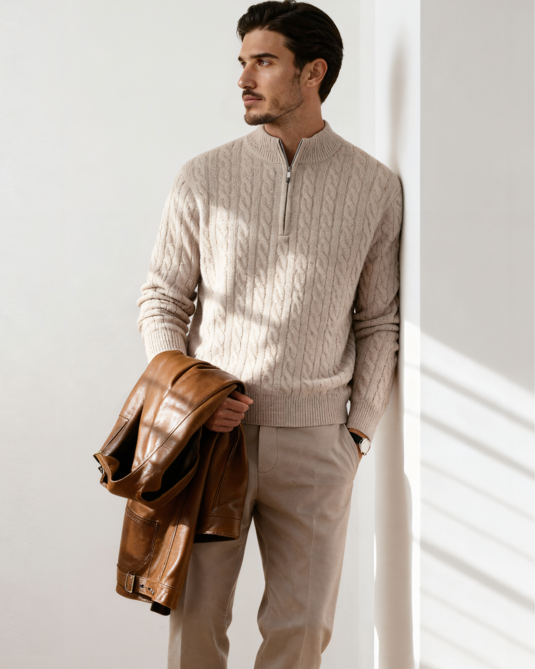 100% Cachemire Tissé Demi Zip
