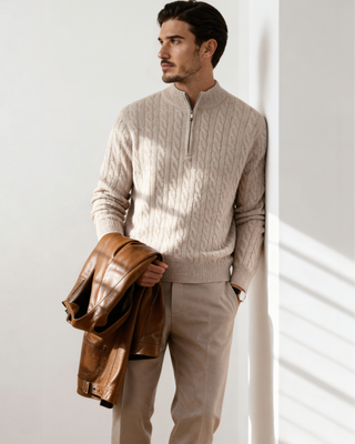 100% Cachemire Tissé Demi Zip