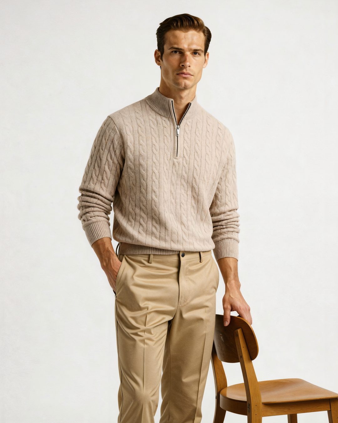100% Cachemire Tissé Demi Zip