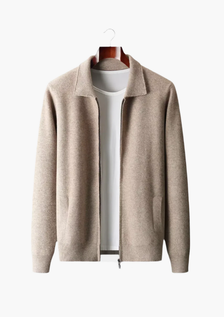 CARDIGAN POLO ZIPÉ EN LAINE MÉRINOS EXTRA-FINE