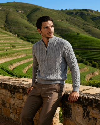 100% Cachemire Tissé Demi Zip
