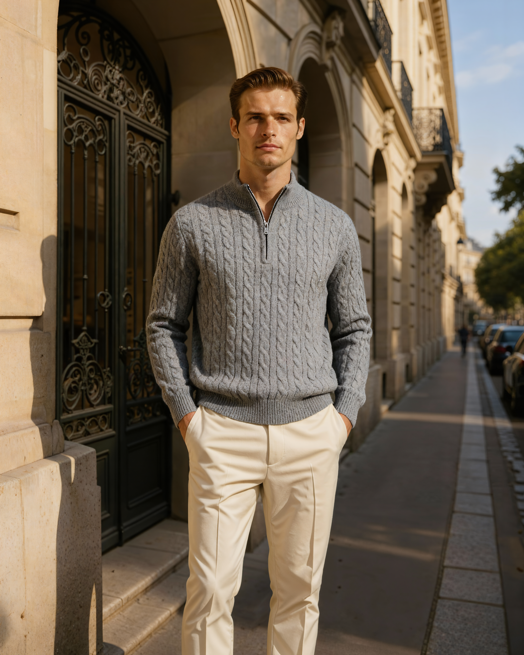 100% Cachemire Tissé Demi Zip